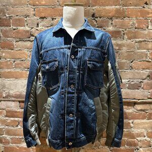 Sacai Hybrid Denim MA-1 Bomber Jacket Sz 3 – Indigo Blue / Olive Nylon Japan